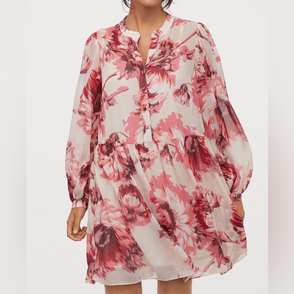 H&M Chiffon Floral Print Mini Dress Set Size XS - Picture 1 of 14